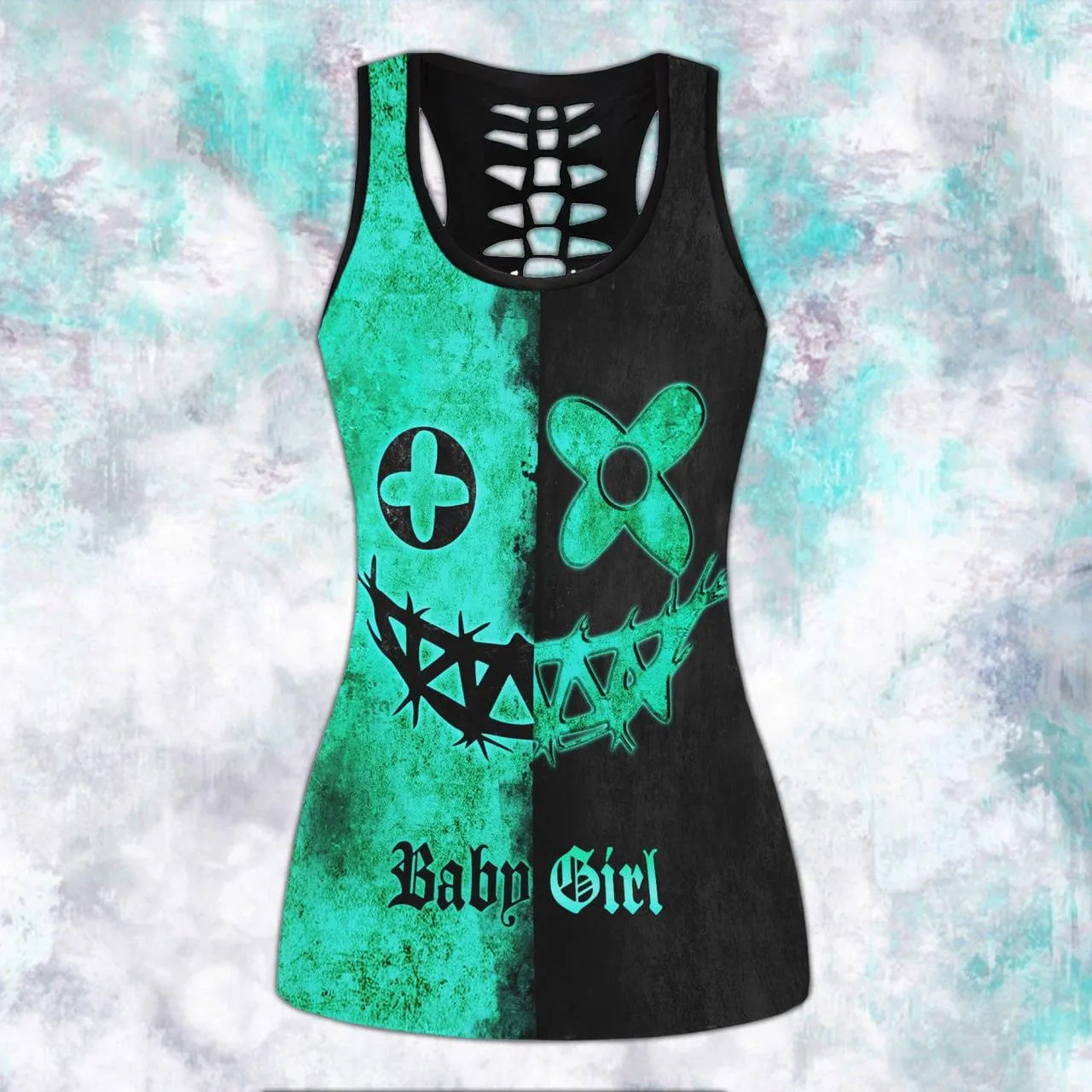 Green Black Smile Skull Tanktop and Leggings