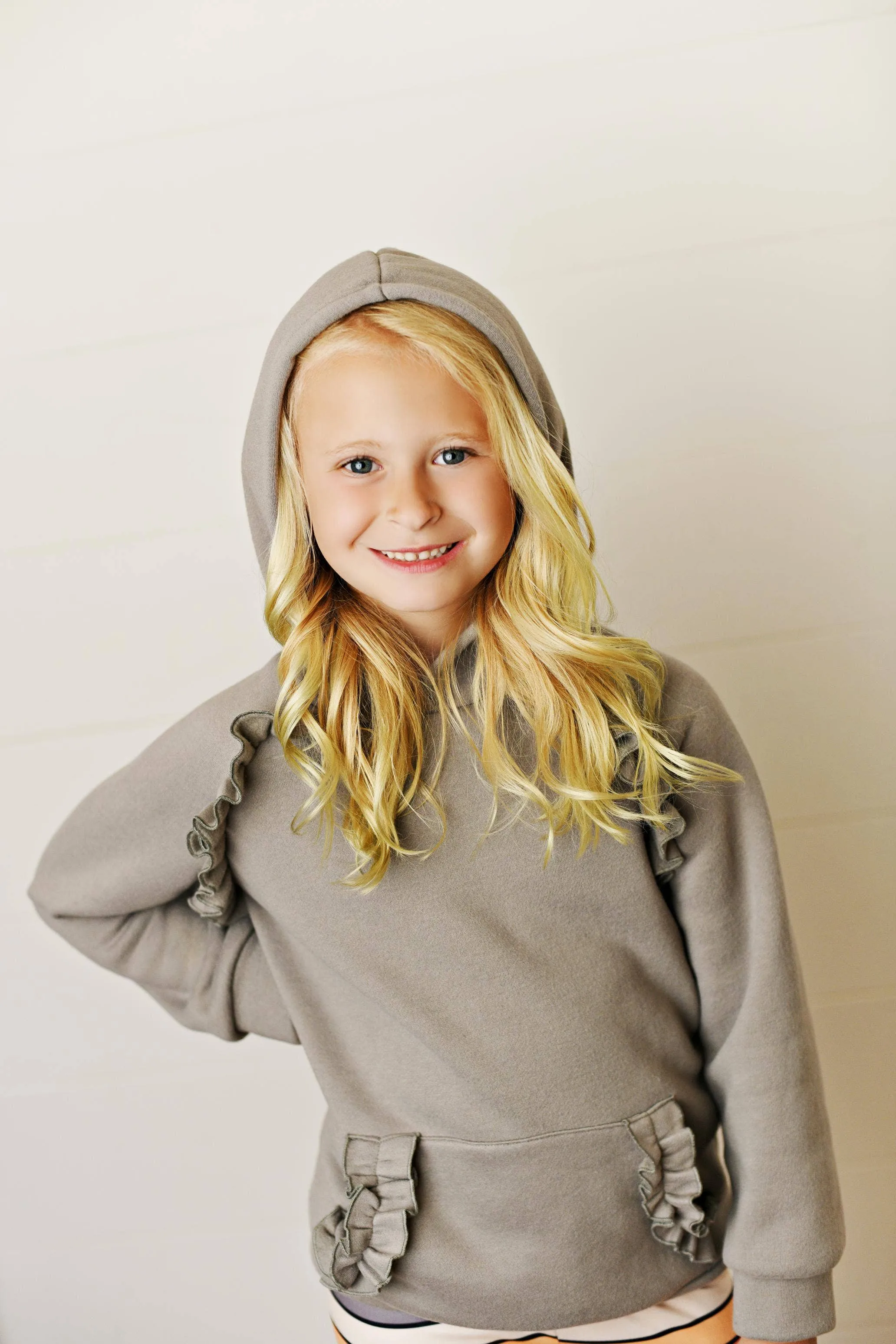 Grey 2pc Ruffle Hoodie and Rainbow Stripe Leggings Fall Set