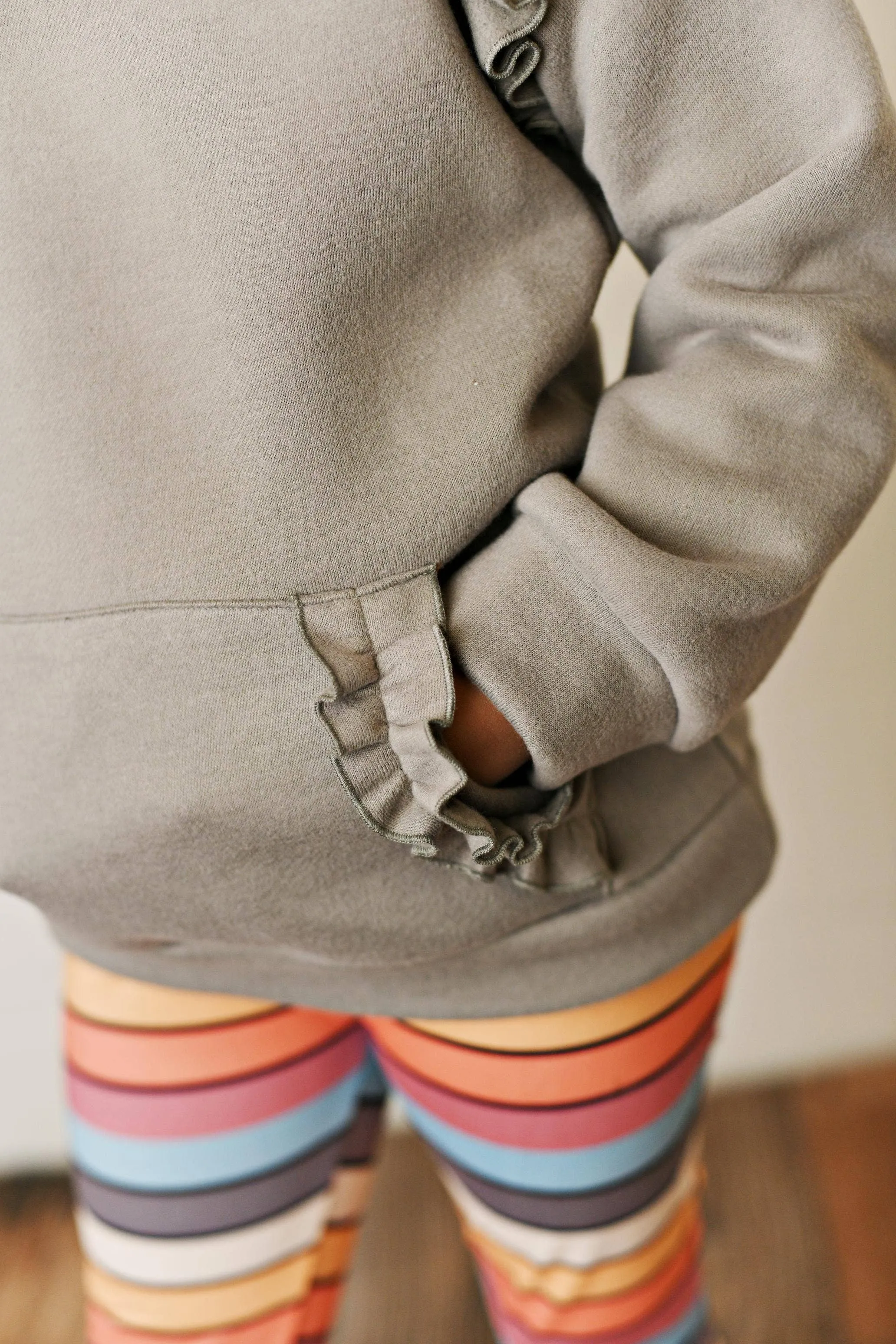 Grey 2pc Ruffle Hoodie and Rainbow Stripe Leggings Fall Set