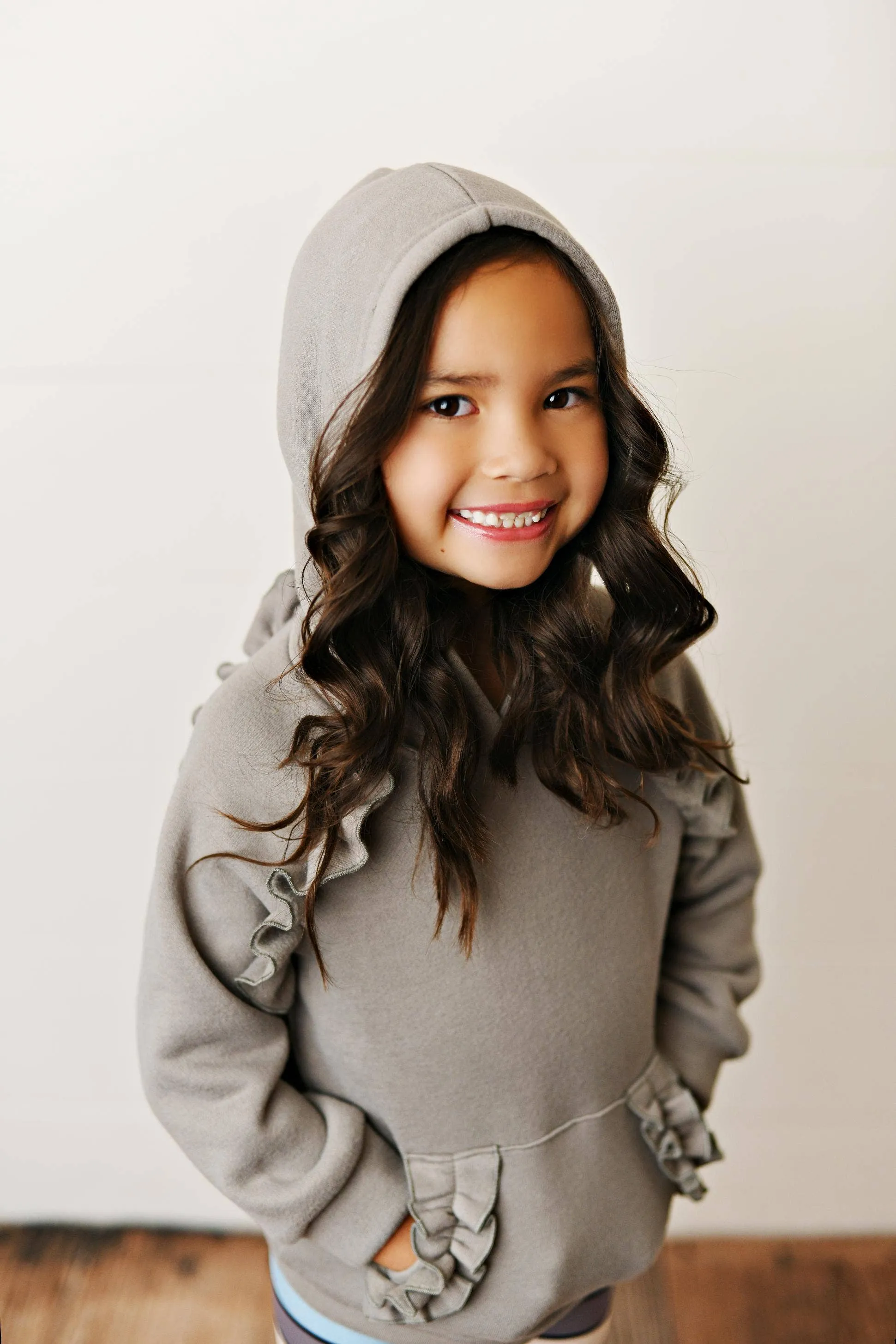 Grey 2pc Ruffle Hoodie and Rainbow Stripe Leggings Fall Set