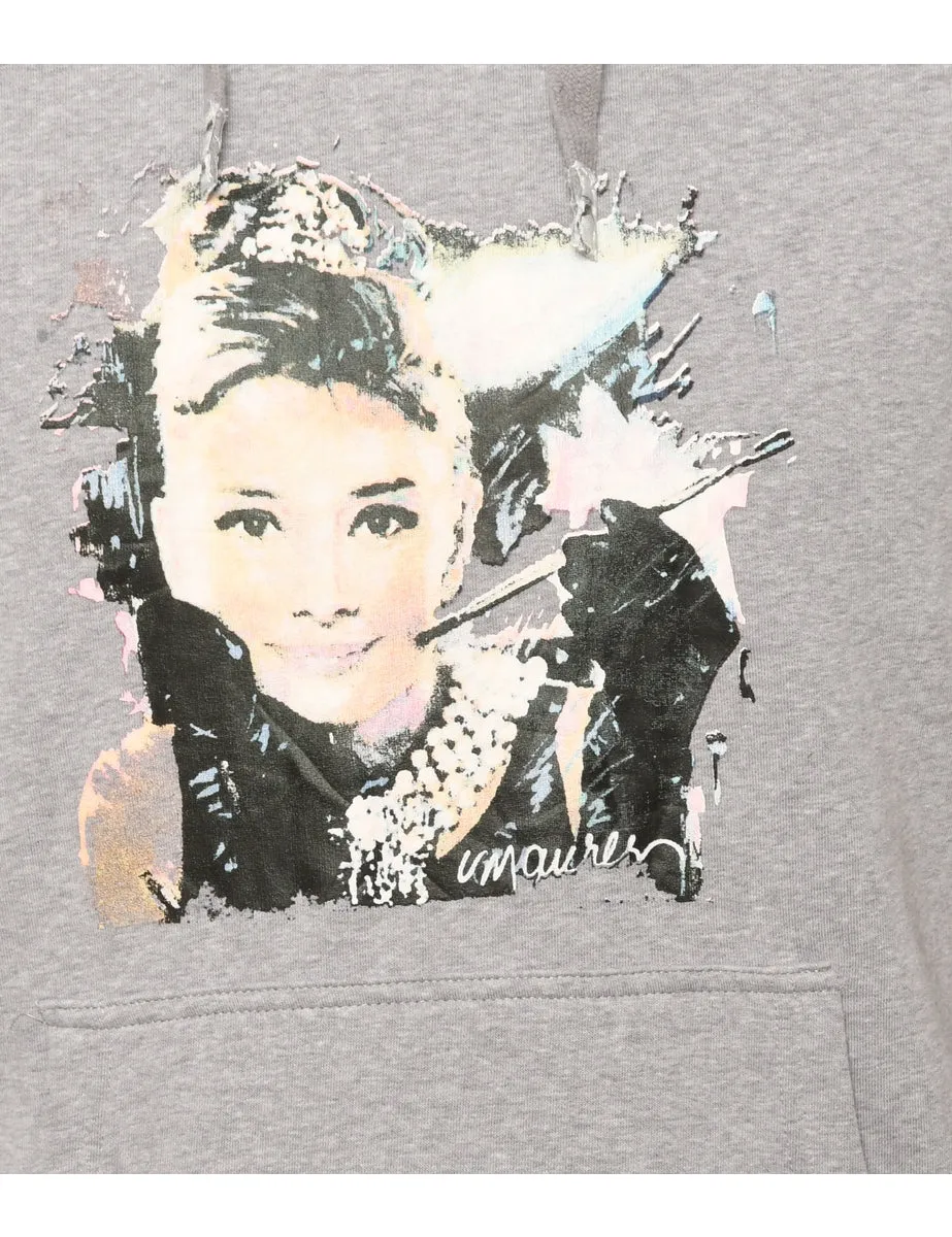 Grey Printed Hoodie - XL