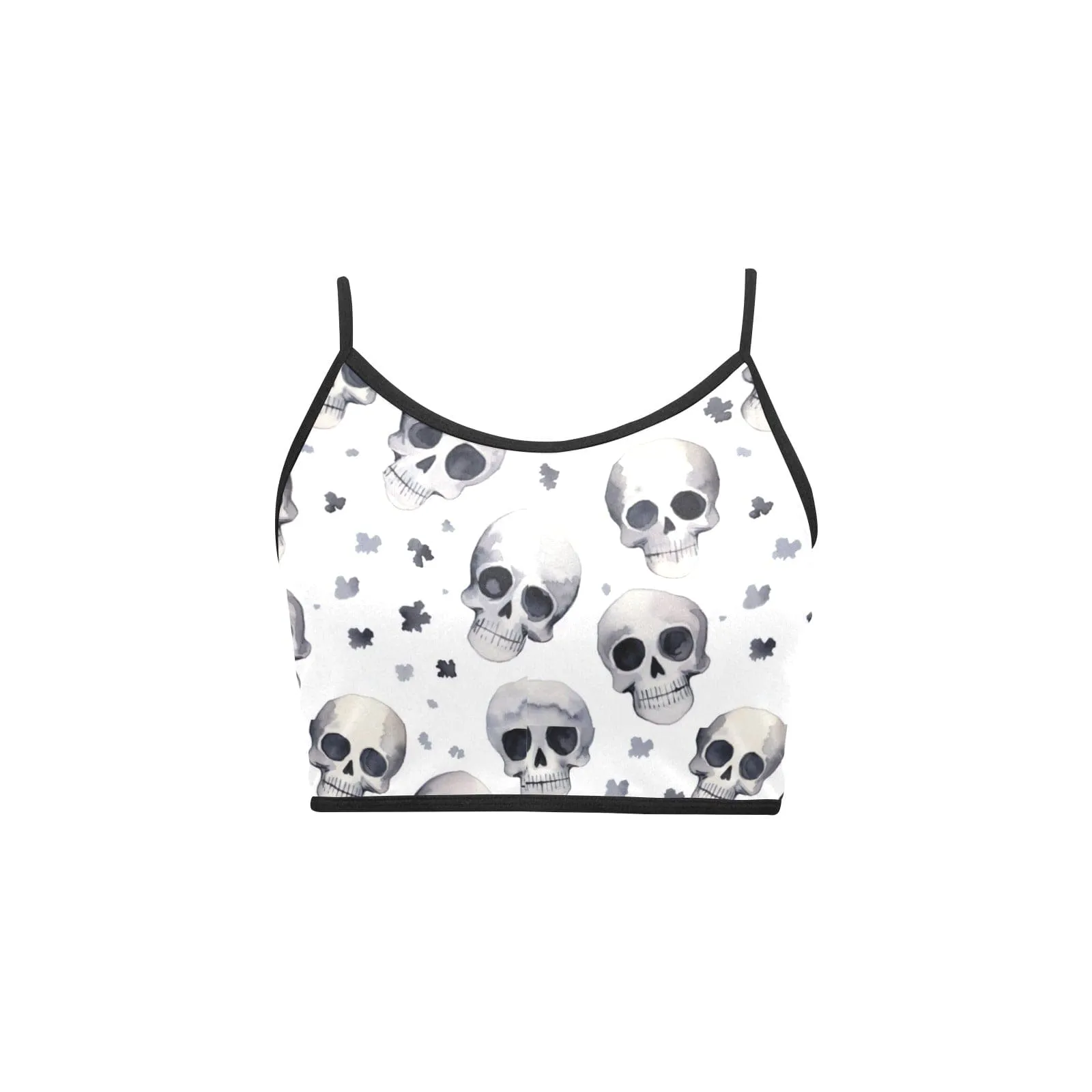 Grey Skulls Crop Spaghetti Strap Tank Top