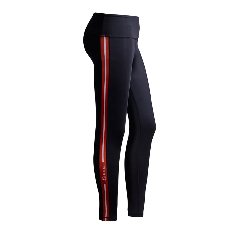 GYMNA RED SIDE STRIPE LEGGINGS IN BLACK