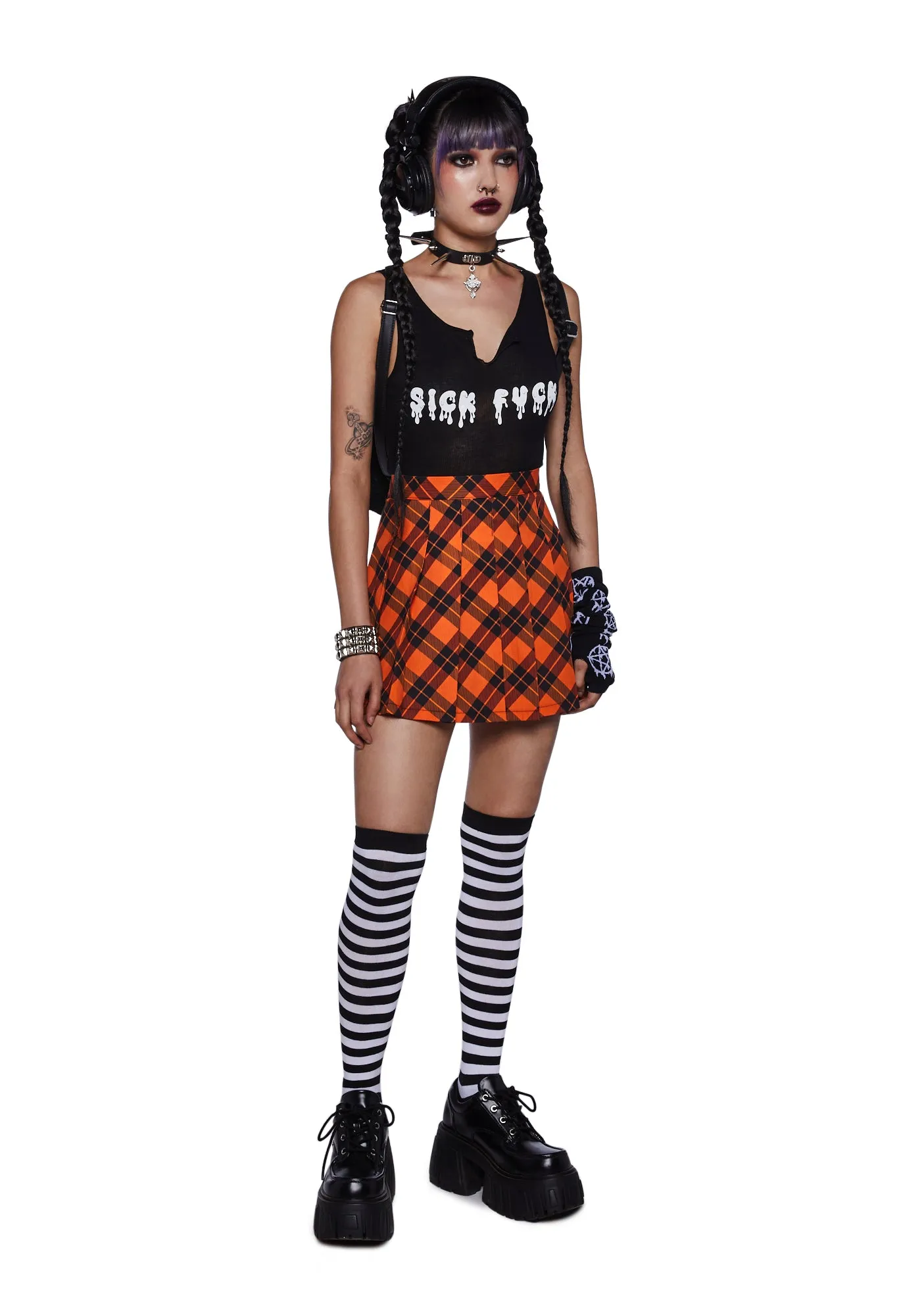 Haunted To Meet U Plaid Mini Skirt