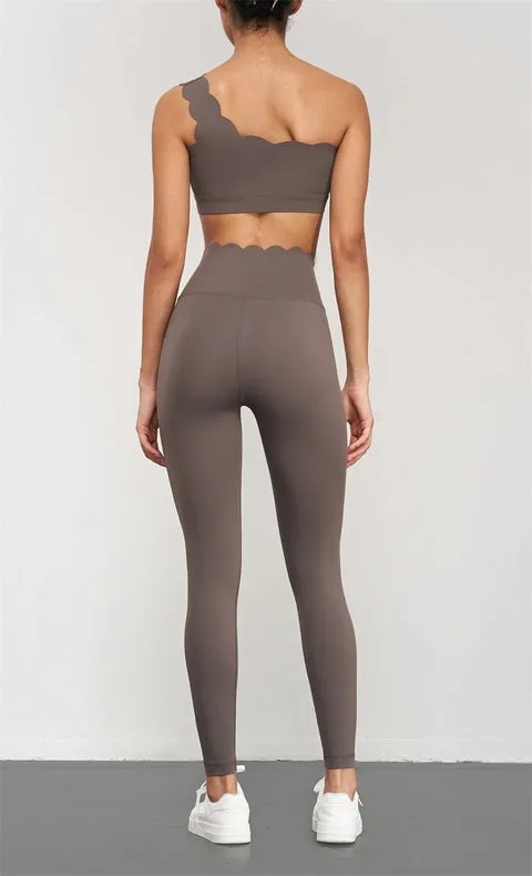 Helena Scallop High Waist Leggings  Khaki Brown