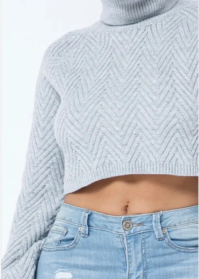Hera Collection Chevron Turtle Neck Sweater (Heather Grey) 22563