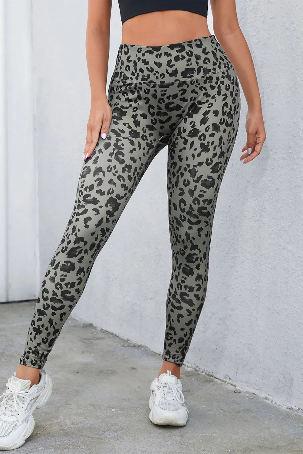 High Waisted Gray and Black Leopard Print Leggings