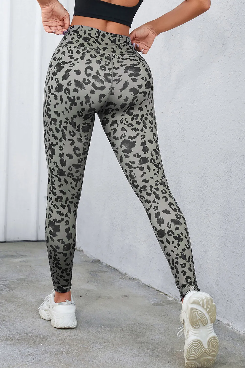 High Waisted Gray and Black Leopard Print Leggings
