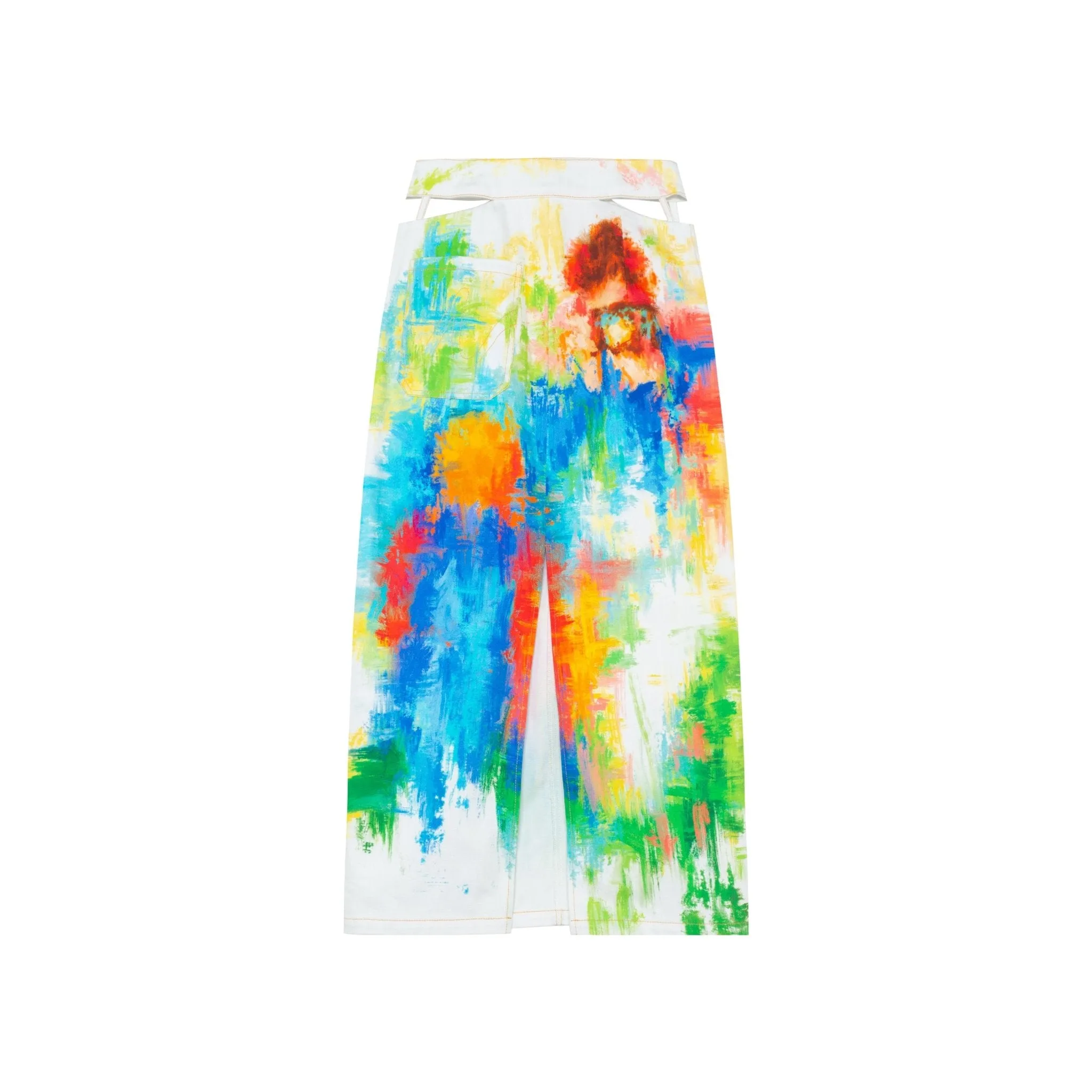 Illustration Full Print Denim Half Body Midi Skirt