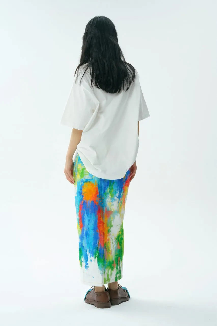 Illustration Full Print Denim Half Body Midi Skirt