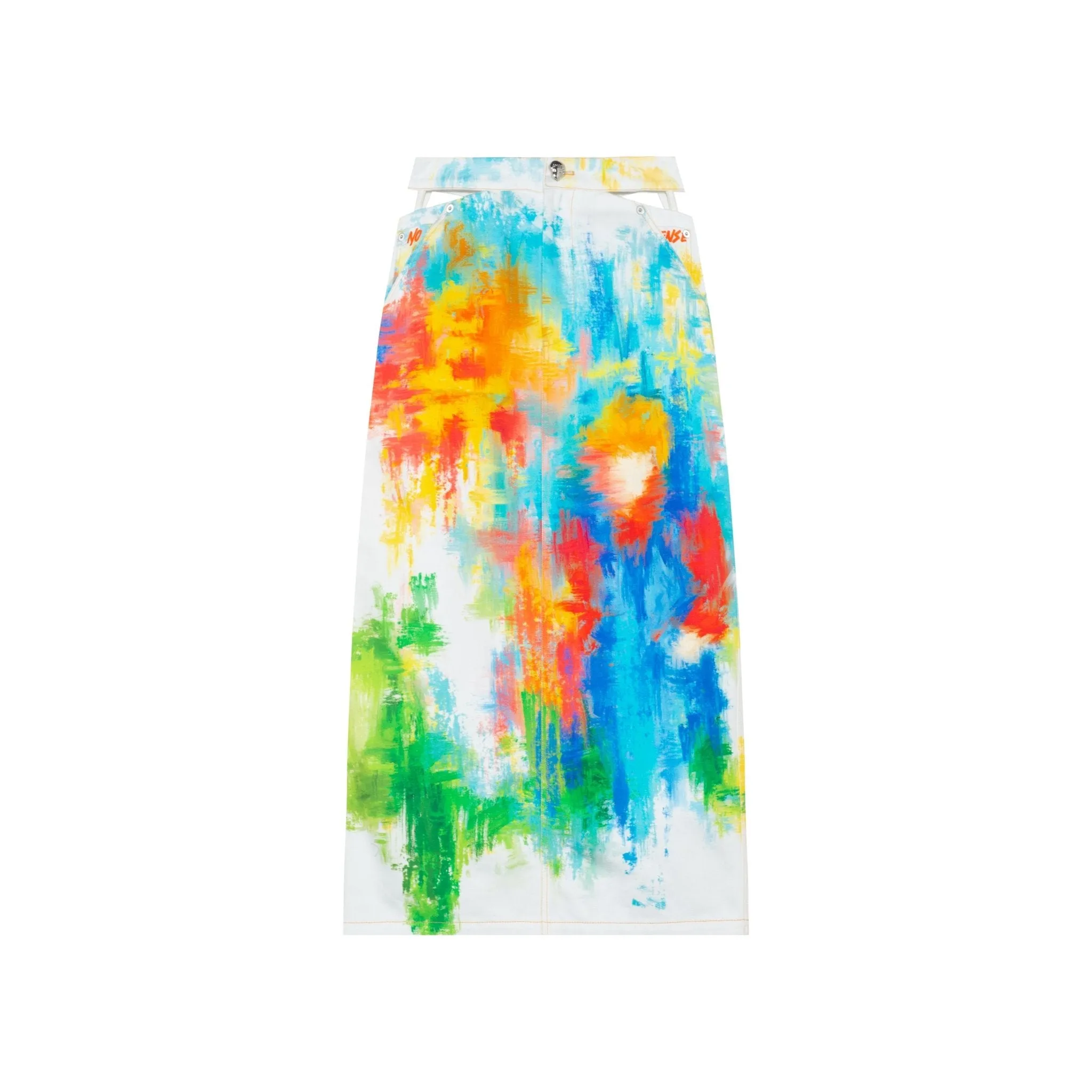 Illustration Full Print Denim Half Body Midi Skirt