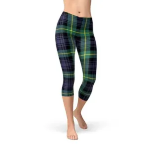 Irish Heritage Emerald and Navy Tartan Capri Leggings for Women