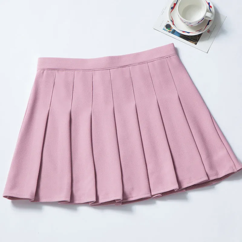 Japanese A-Line High Waist Pleated Women College Skirt INS Popular Anti-Exposed Skirt