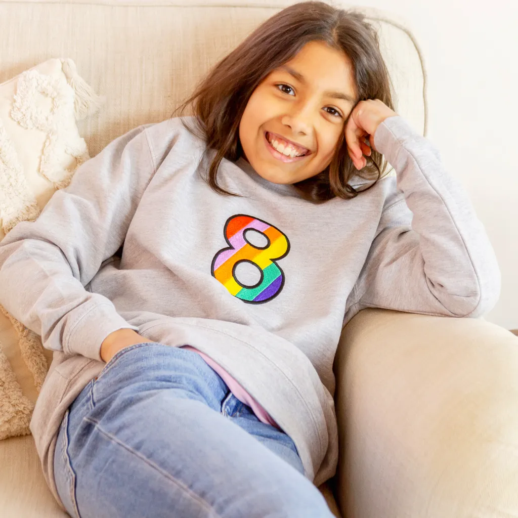 Kids Personalised Rainbow Age Embroidered Sweatshirt Royal Blue
