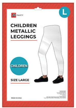 Kids White Metallic Leggings - Large