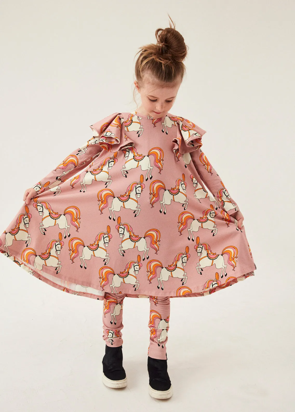 Kukukid Organic Cotton Leggings - Pale Pink Horses