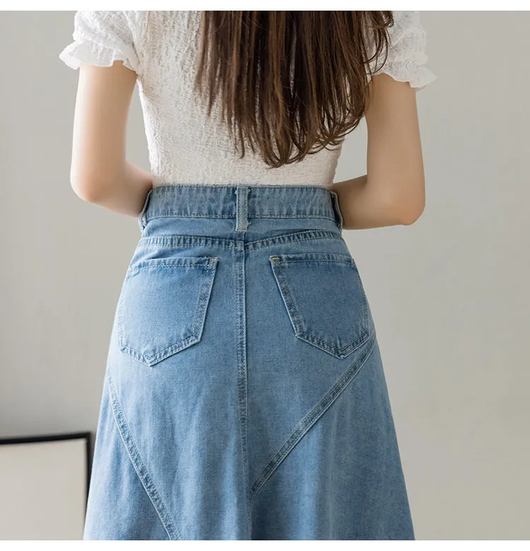 Lace Mid-calf Denim Skirt