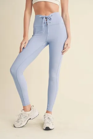 Lace Up Leggings Blue