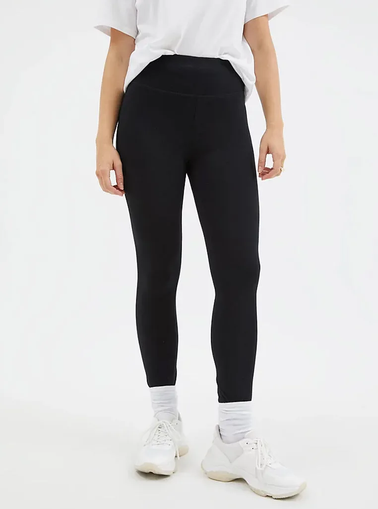 Ladies High Waisted Black Cotton Leggings