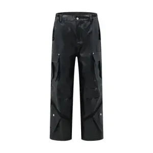 Leather Tactical Multi Pocket Y2k Motorcycle Cargo Pants