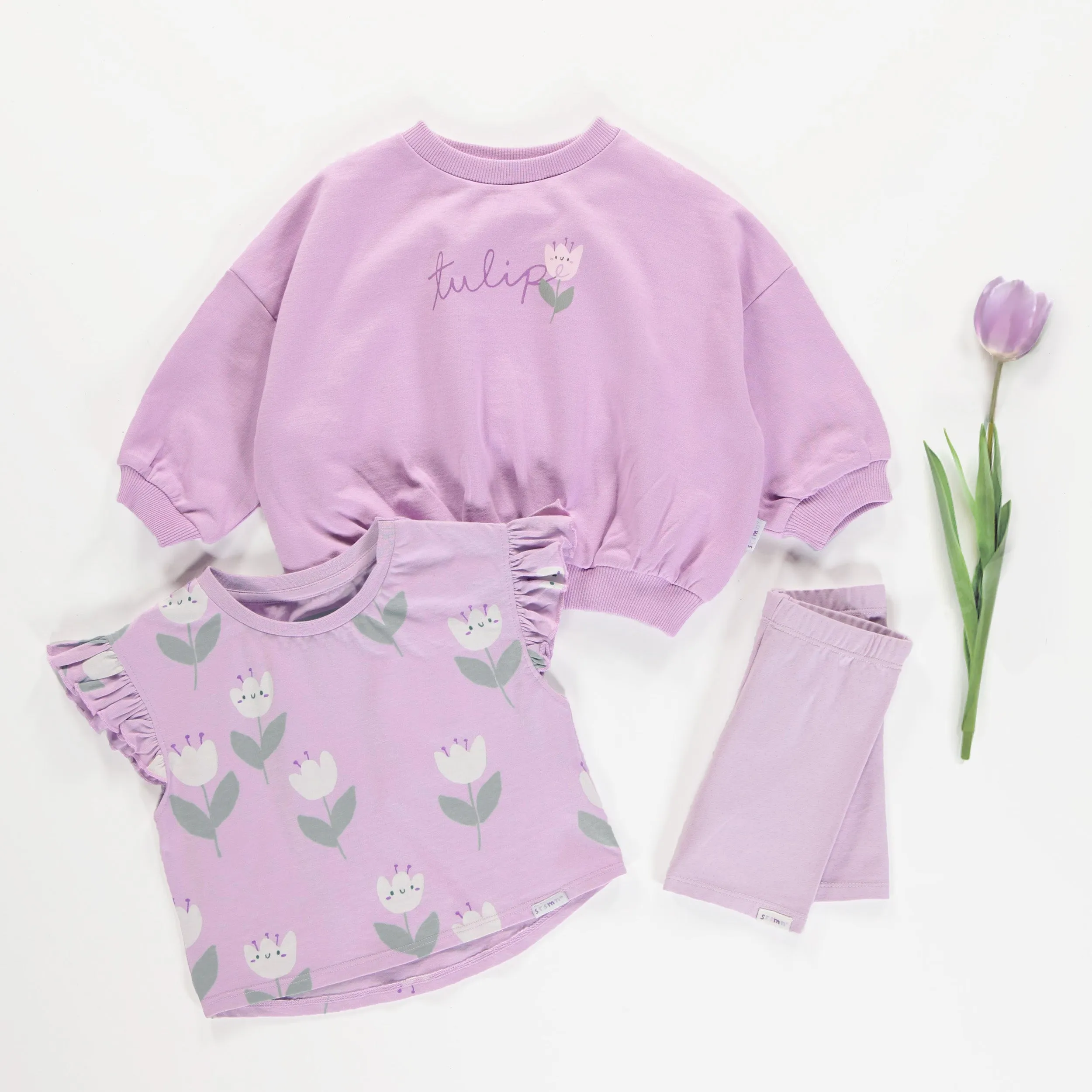 Legging court lilas en jersey doux extensible, bébé || Lilac short legging in soft stretch jersey, baby