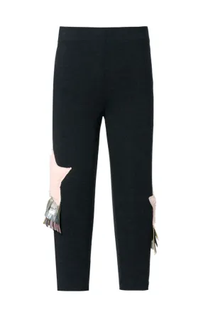 Leggings w/ Faux Fur Star Trims w/ Faux Leather Fringe