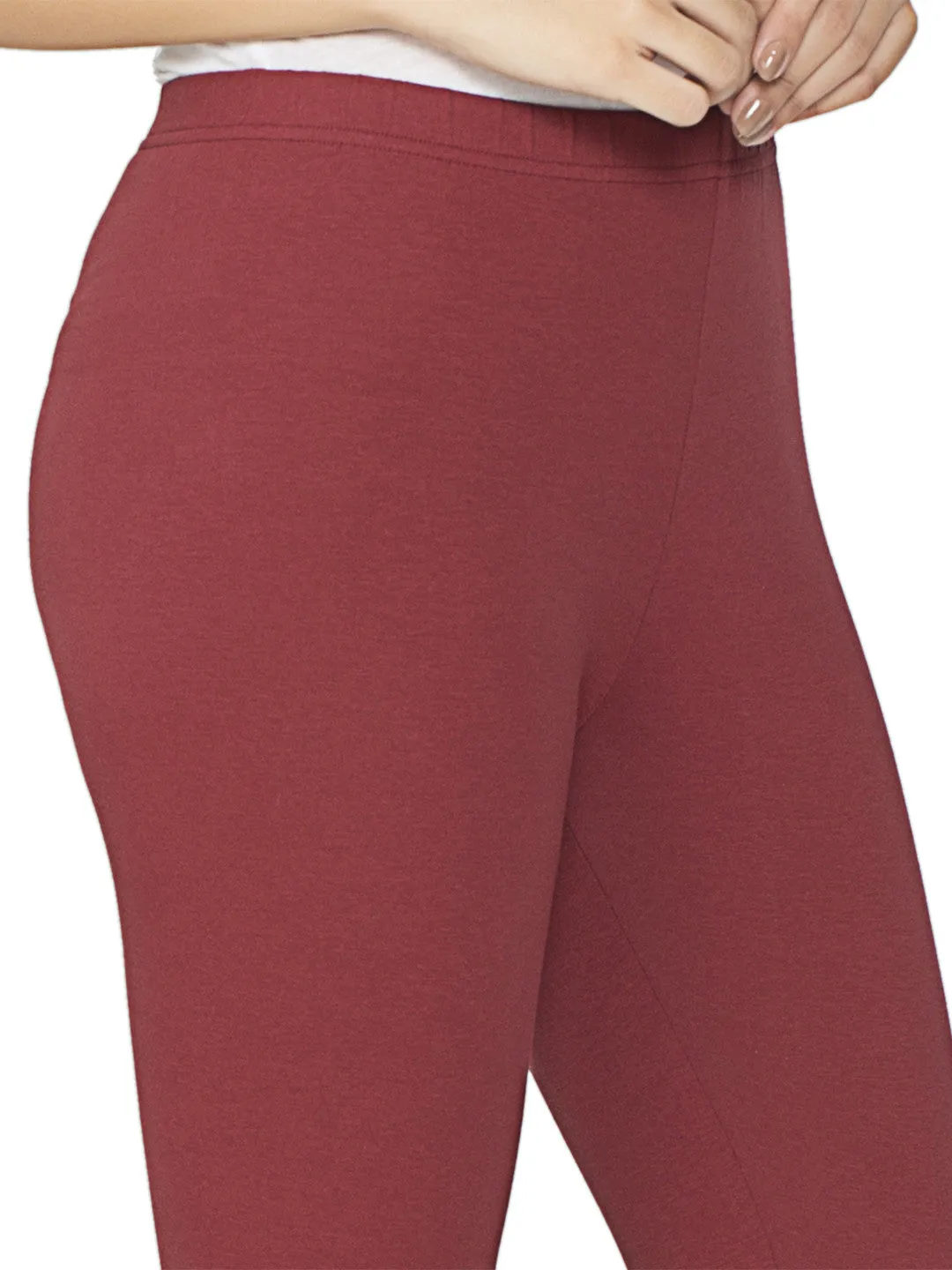 Libertina Maroon Solid Jersey Lycra Ankle Leggings for Women