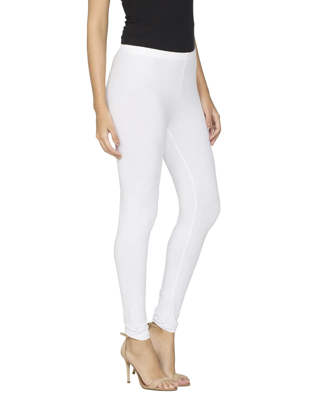 Libertina White Solid Jersey Lycra Ankle Leggings for Women