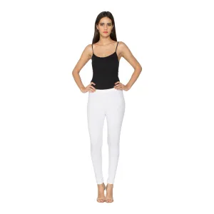 Libertina White Solid Jersey Lycra Ankle Leggings for Women