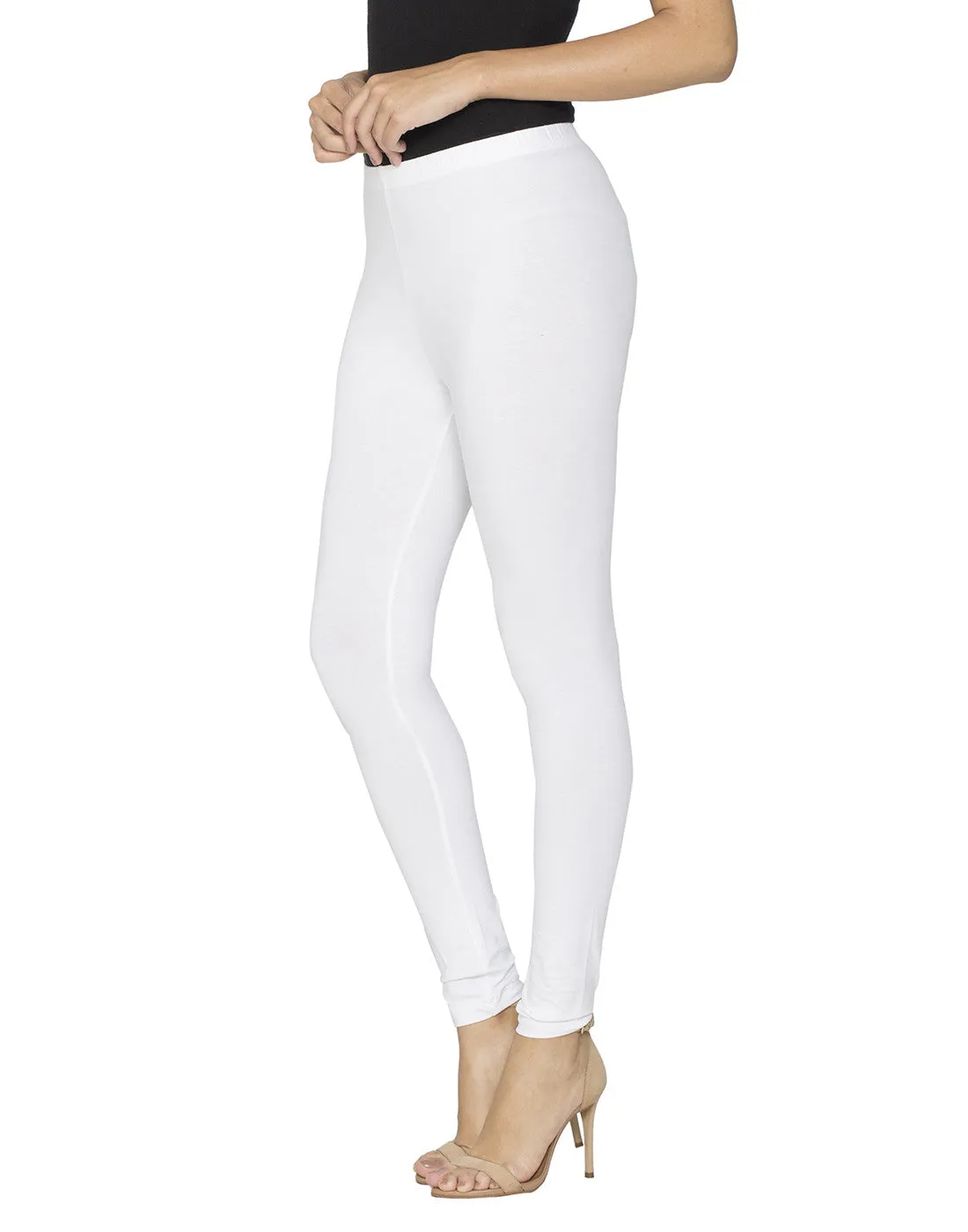 Libertina White Solid Jersey Lycra Ankle Leggings for Women