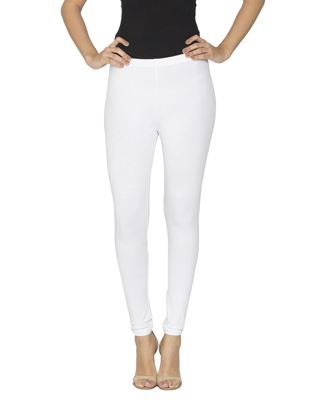 Libertina White Solid Jersey Lycra Ankle Leggings for Women