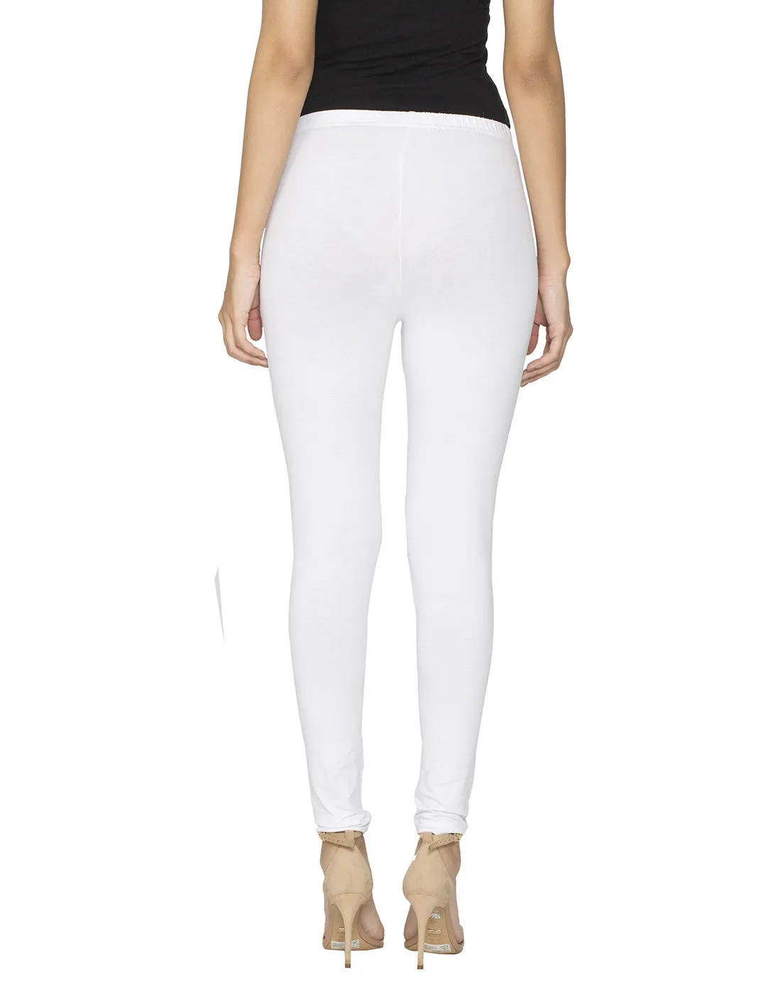 Libertina White Solid Jersey Lycra Ankle Leggings for Women