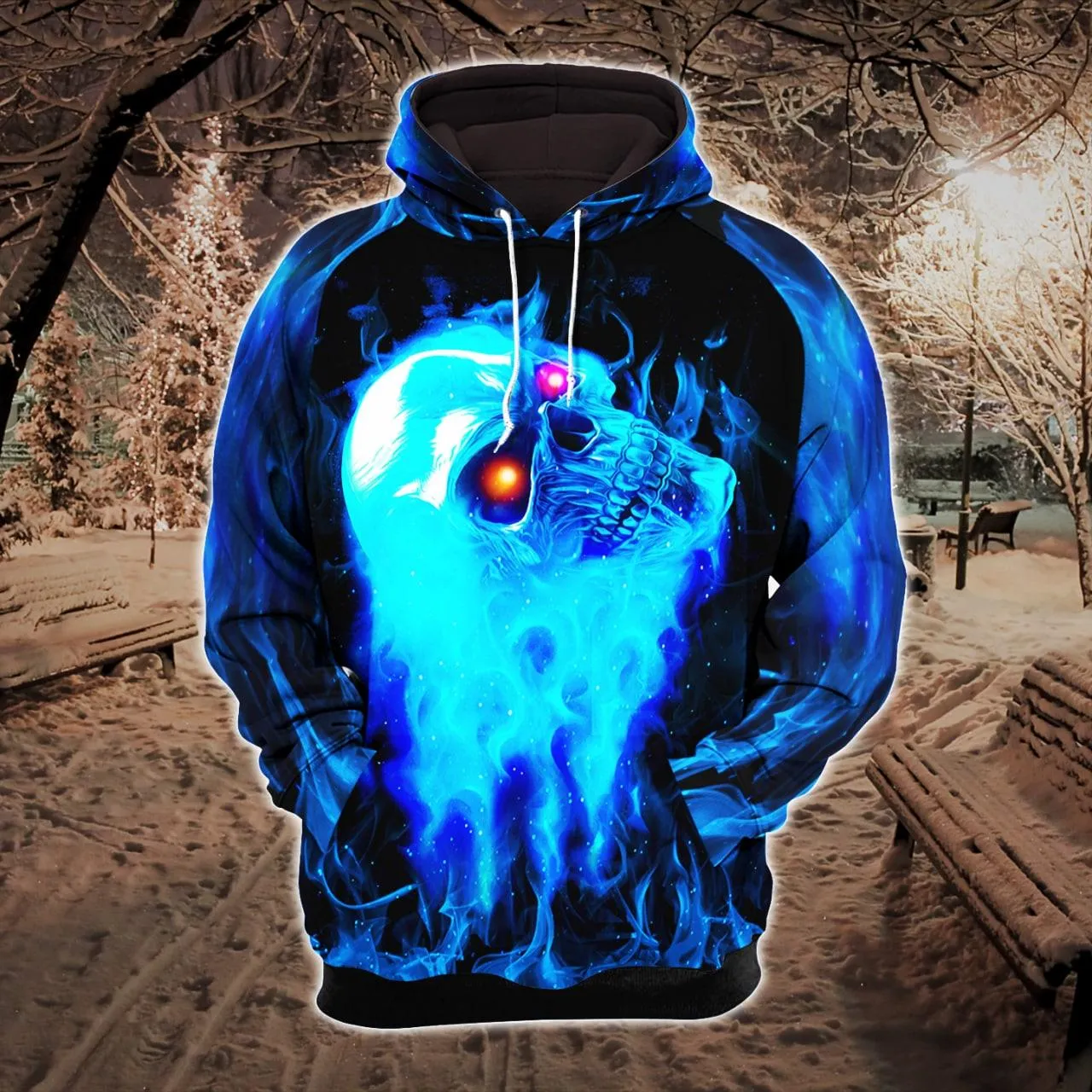 Light Blue Skull Artwork Combo Hoodie and Leggings