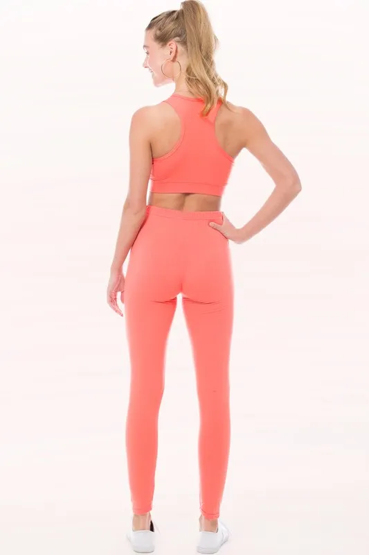 Light Coral Peach Skin Active Cropped Top Leggings Set
