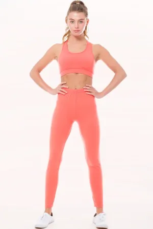 Light Coral Peach Skin Active Cropped Top Leggings Set