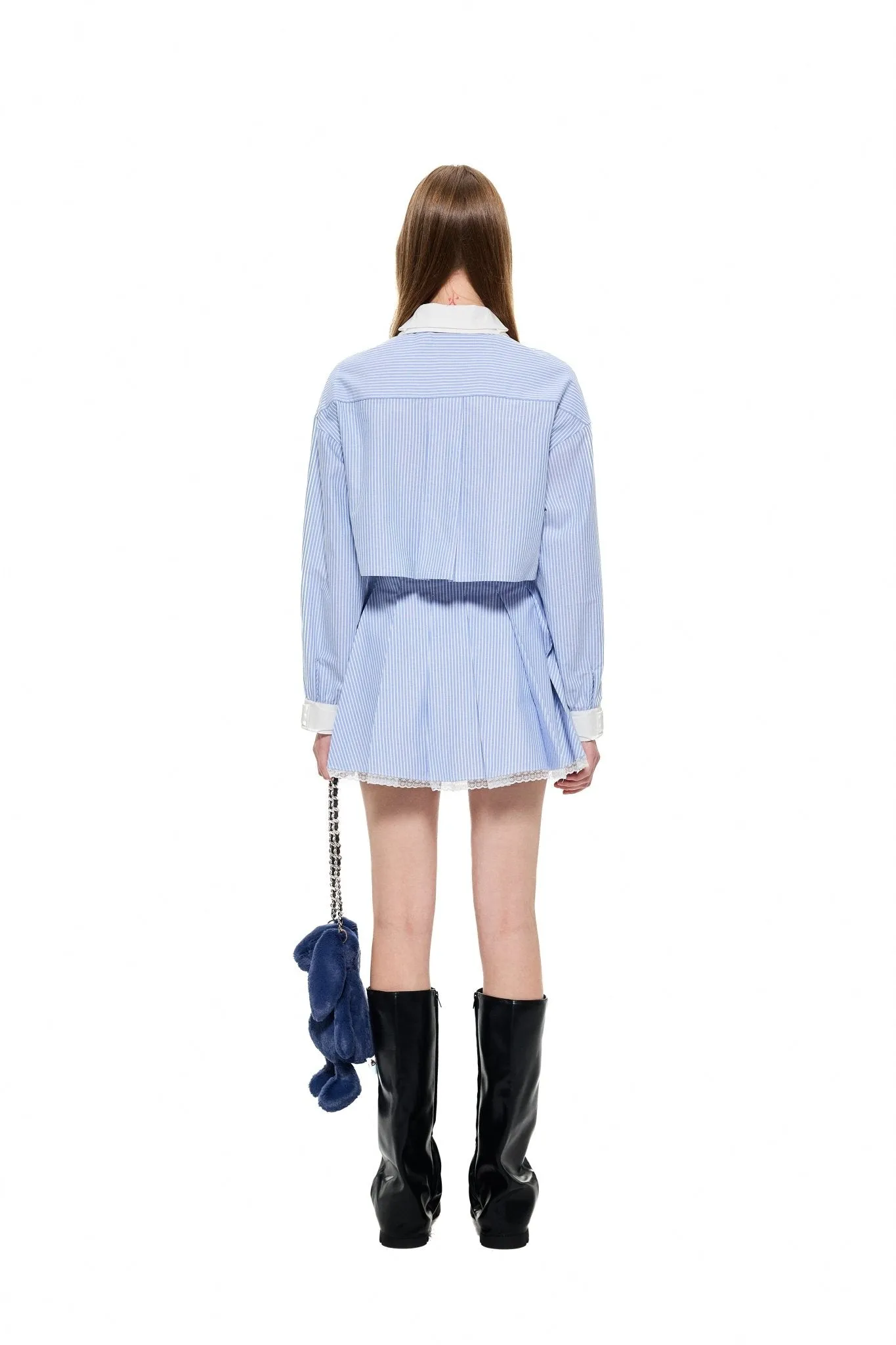 Logo-Patch Stripe Pleated Skirt in Blue