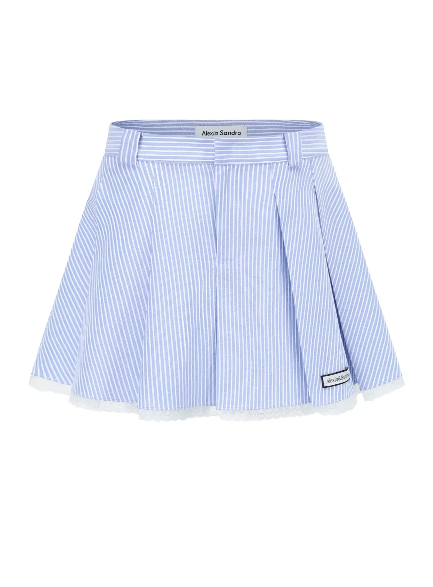 Logo-Patch Stripe Pleated Skirt in Blue
