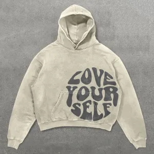 Love Yourself Letters Print Long Sleeve Hoodies