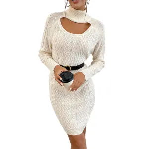 Luna Turtleneck Hollow Solid Color Twist Sweater Dress