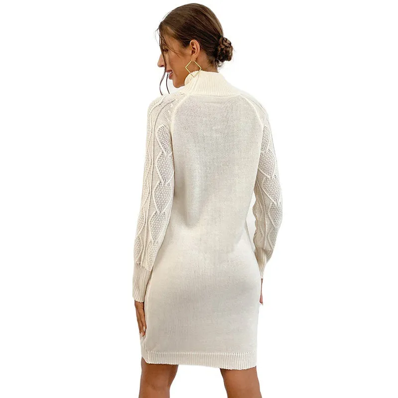 Luna Turtleneck Hollow Solid Color Twist Sweater Dress