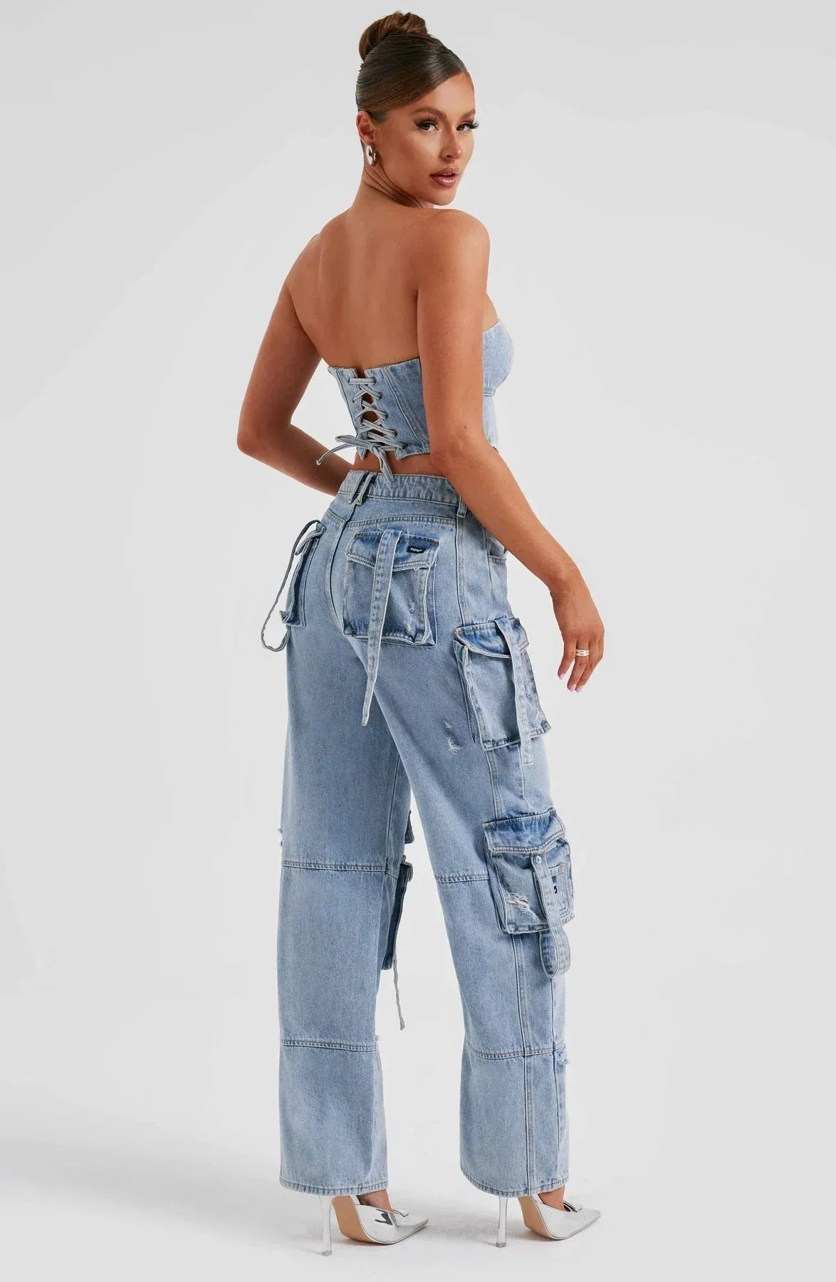 Mara - Denim Corset and Cargo Pants Set