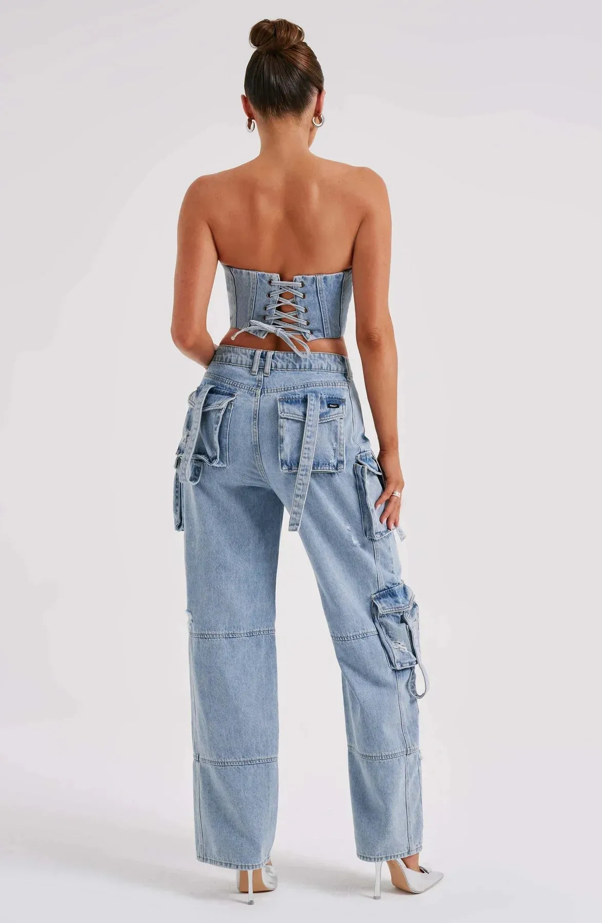 Mara - Denim Corset and Cargo Pants Set