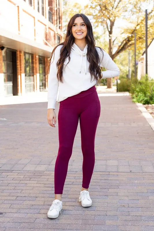 Maroon Crossover Full Length Leggings