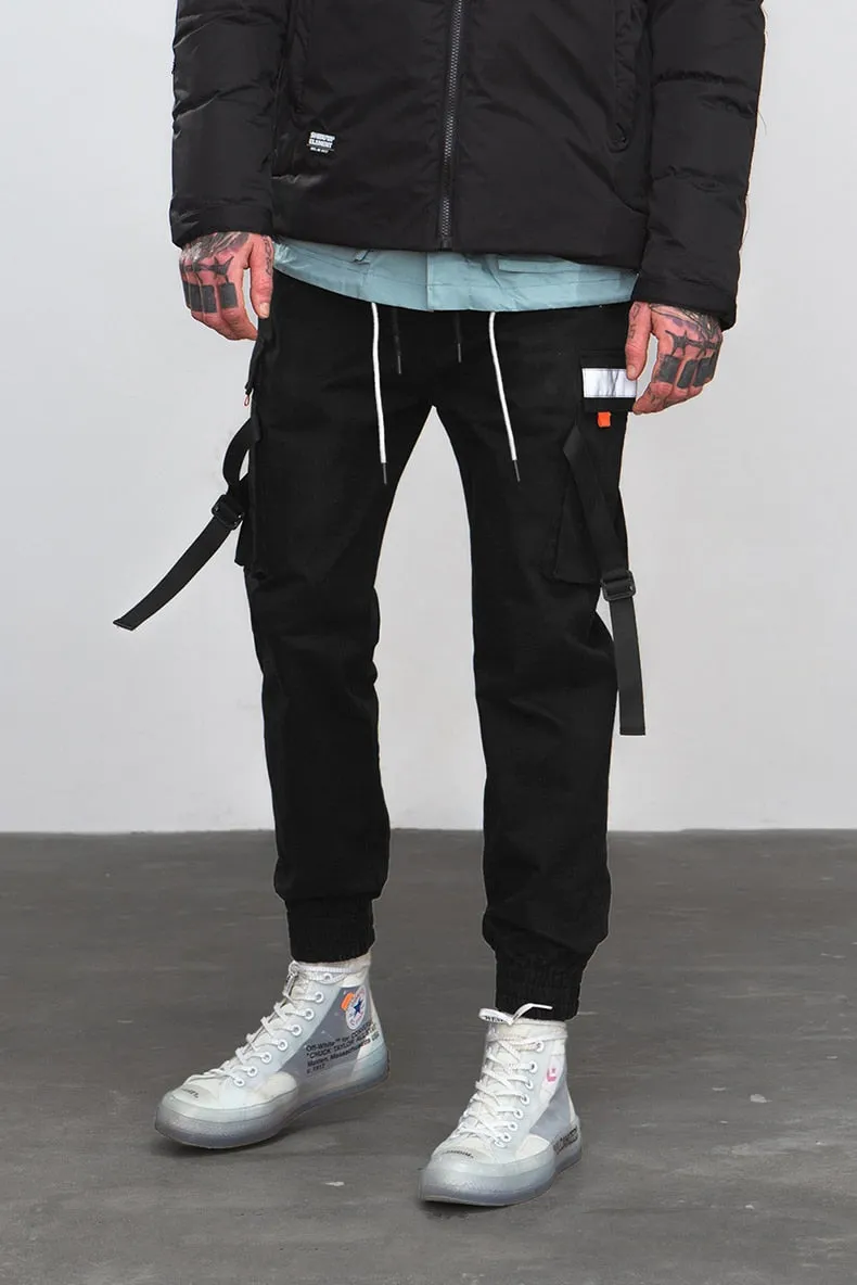 Men's Autumn Casual Elastic Waist Joggers With Pockets And Tapes