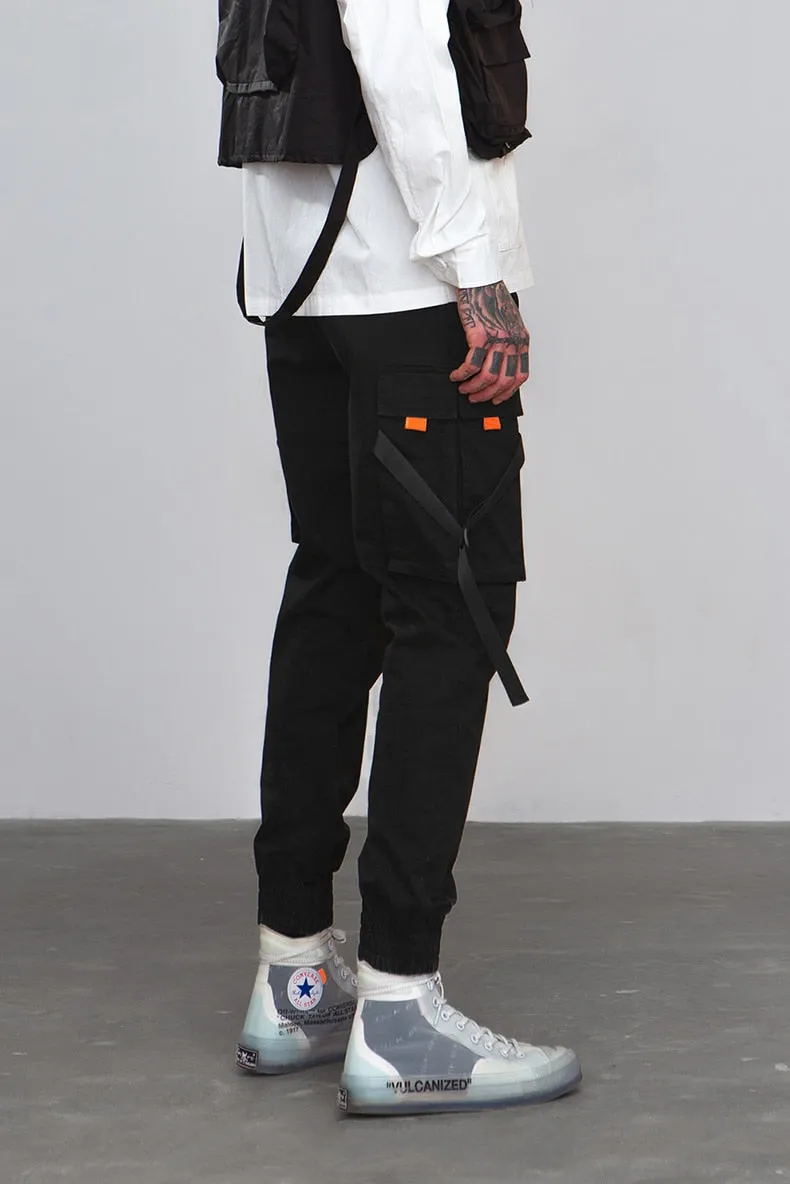 Men's Autumn Casual Elastic Waist Joggers With Pockets And Tapes