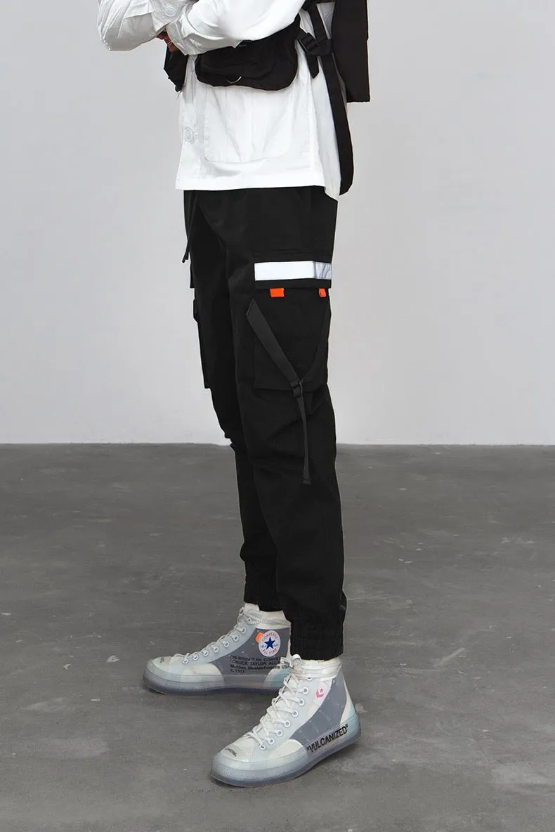 Men's Autumn Casual Elastic Waist Joggers With Pockets And Tapes