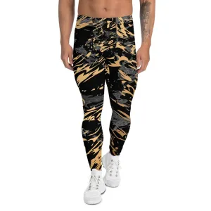 Men's Black Marble Performance Leggings with Gold Highlights