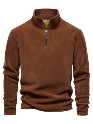 Men's Casual Polar Fleece Turtleneck Sweatshirt with Quarter-Zip Design | Ideal for Autumn/Winter