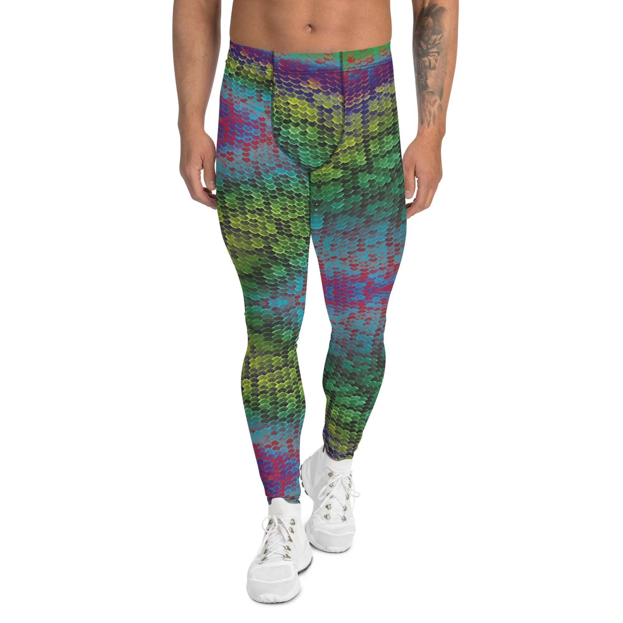 Men's Leggings, Rainbow Snakeskin, Wrestling Tights, Printed Leggings, Yoga Leggings, Rave, Festival Pants, Gym Leggings