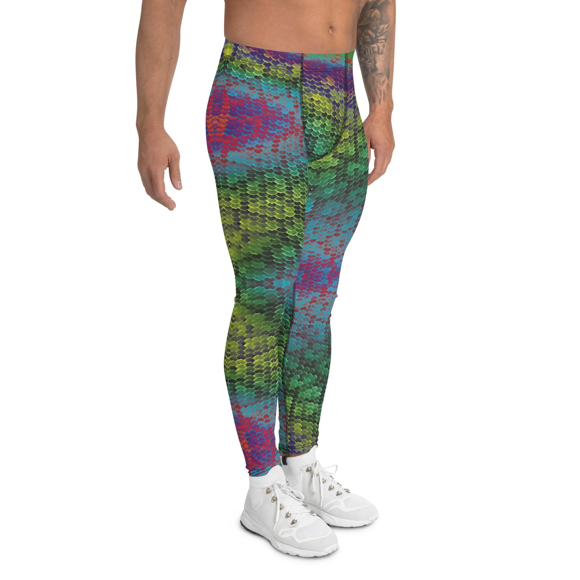 Men's Leggings, Rainbow Snakeskin, Wrestling Tights, Printed Leggings, Yoga Leggings, Rave, Festival Pants, Gym Leggings